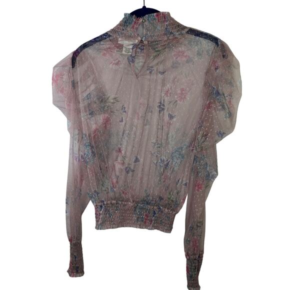 L.I.F.E Love is for Eternity Pink Floral Sheer Puff Sleeve Blouse Top Medium - Picture 9 of 9